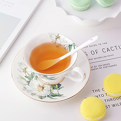 Copa de chá de porcelana e pires kitchenexus xícara de chá de cerâmica vintage com acabamento dourado elegante xícara de chá floral