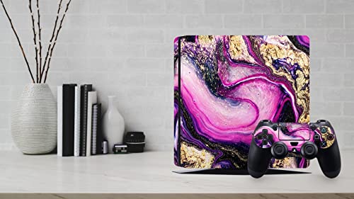 Zoomhitskins PS4 Slim Skin, compatível para PlayStation 4 Slim e Dark Pink Marble Granit Granit roxo Mauve, 1 PS4 Slim Console