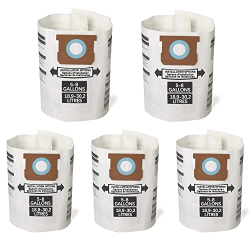 5 Sacos de filtro de substituição de embalagem 5-8 galões para a loja Vac Vacuum Tipo E-9066100 90661 906-61, branco