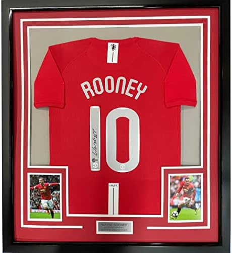 Emoldurado/assinado Wayne Rooney 33x42 Manchester United Red 2008 Campeões Liga Final Jersey Beckett Bas Coa
