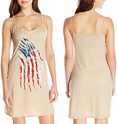 Mulheres sem mangas Strap estrelas vestido espaguete de independência Dias de verão Mini vestido feminino vestido de seda