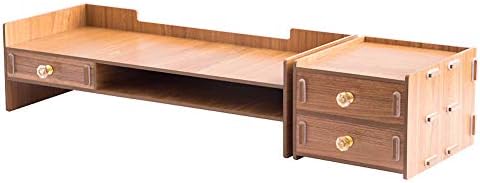 ASDFGH Monitor ajustável Stand Wood Desk Organizador, 2 níveis Monitor de altura do suporte