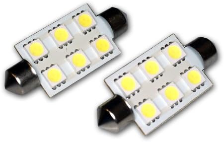 Tuningpros ledhmsl-42m-ws6 High Stop Stop Light Lâmpadas LEDs festoon 42mm, 6 Smd LED White 2-PC Conjunto
