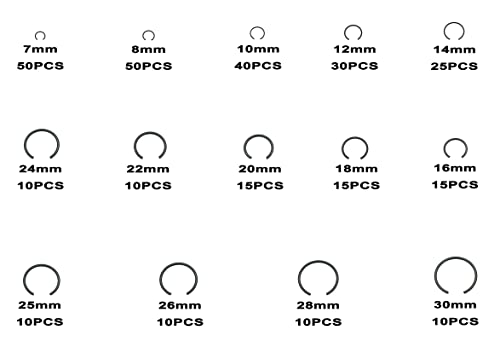 Métrica McMaske 300pcs de 7 a 30 mm de arame redondo CLIPS C Kit de sorriso interno de anéis;