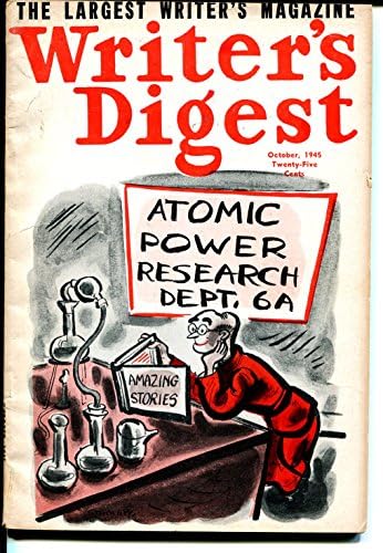 Escritores Digest-10/1945-Scientist lê histórias incríveis de capa de pulpza-histórica-VG