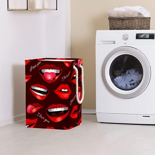 Deyya Cestas de lavanderia impermeabilizadas altas lábios dobráveis ​​lindos belo cesto de estampa vermelha para crianças adultas