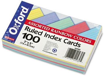 Oxford: cartões de índice governados, 3 x 5, azul/violeta/canário/verde/cereja, 100 por pacote -: - vendido como 1 pk