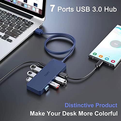 TSUPY USB 3.0 Hub 7 USB Porta com cabo estendido de 3,3 pés, hub de dados USB com SD Micro SD Card Reader e 3 portas USB 3.0