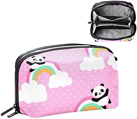 Organizador eletrônico, panda fofa voando com nuvens arco -íris organizador de cabos de viagem pequena rosa, bolsa de caixa de tecnologia