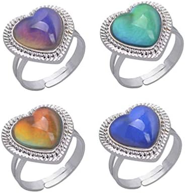 Valiclud humor Anéis 4pcs Valentines Day Rings Multi Cor Mudança de coração Abertura da faixa de dedo Banda de dedos Alterar a jóia do dedo para mulheres Senhoras cor aleatórias cor melhor amiga anéis