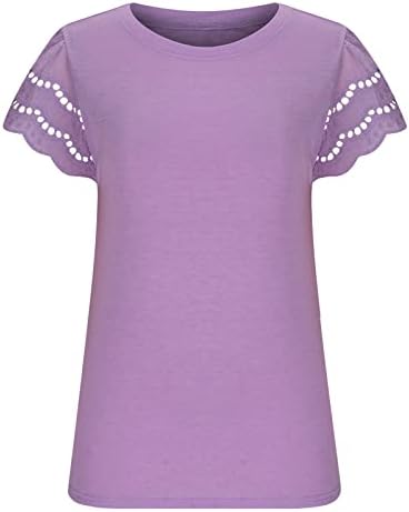 Tops para mulheres boho oco com manga curta camisetas redondas de pescoço 2023 camisa de camisa sólida casual verão blusas
