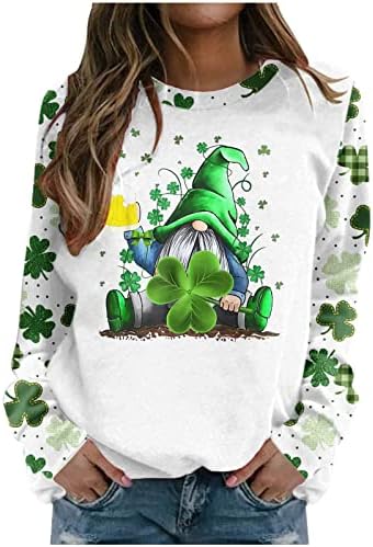 Selta de moradia de charme de sorte para mulheres gnome fofa camisetas verdes casuais camisetas gnanves de manga longa de