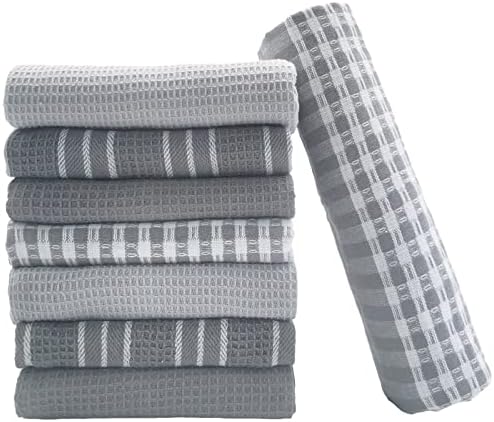 Nunoshin 8 toalhas de cozinha de pacote Conjunto de 18 x 26 polegadas Tabela de lençóis absorventes Toalhas de algodão para secagem Toalha de chá