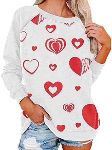 JjHhaevdy Mulheres adoram o moletom de manga longa de manga longa do coração Camisas do Dia dos Namorados Valentine Tops