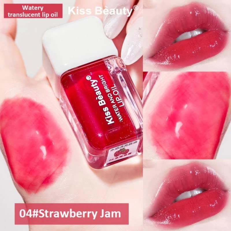 4 PCS Fruit Pearlescent Plapping Lip Oil, Lip Carepearl & Shimmer Mini Lip Gloss Kit, Cuidados com Lip Hydrating