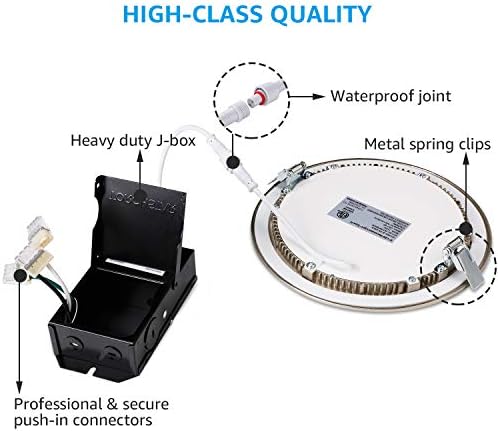 Torchstar E-Lite Series 6 polegadas Ultra LED Ultra Robesed Lights com J-box, Slim Panel Downlight, 13,5W CRI90+,