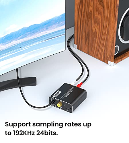 Conversor de áudio digital para analógico de 192kHz, conversor óptico para RCA com cabos coaxiais ópticos, digital óptico de