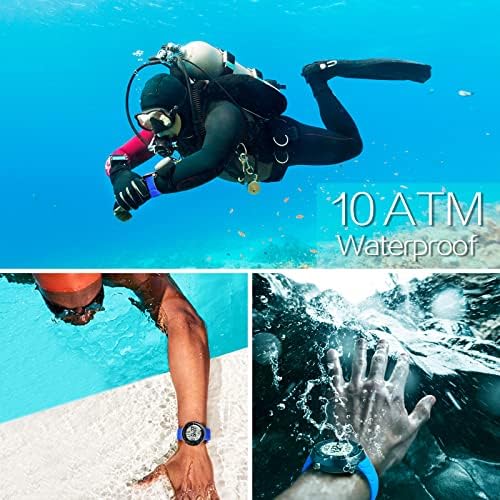 10 atm a água resistente aos esportes, relate para nadar e mergulhar, com funções de cronômetro, contagem regressiva, tempo duplo, despertador, formato de 12 e 24 horas comutáveis