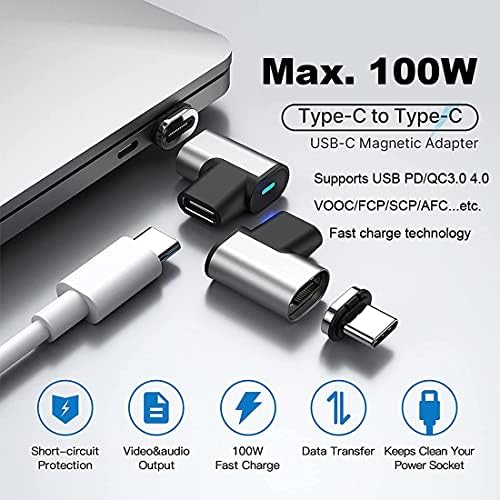 Adaptador USB C 24 pinos ângulo reto Tipo Magnetic Tipo C Suporte USB PD 100W Carregador rápido, transferência de dados de 10 GB/s,