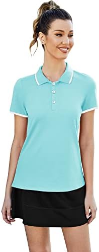 Camisas pólo luyaa para mulheres camisas de golfe com colarinho curto V camiseta de pescoço botão para baixo túnica