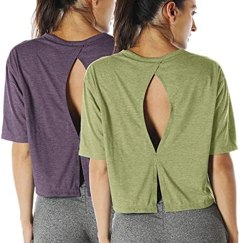 Icyzone Open Back Workout Top Camisetas - Camisetas de Yoga Tops de culturas de exercícios de roupas ativas para mulheres