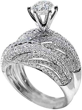 Anéis de moda para mulheres senhoras brilho diamante completo diamante duplo conjunto de diamante anel promessa de anel de anel de zirconia anel anel de noivado de duas peças Conjunto