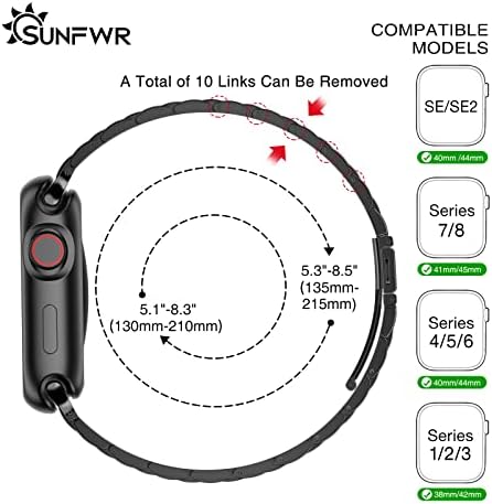 Sunfwr compatível com banda de relógio Apple 41mm 40mm 38mm para homens, banda de metal de aço inoxidável com estojo para a série Apple Watch 8/7/6/5/4/3/3/1/se/se2