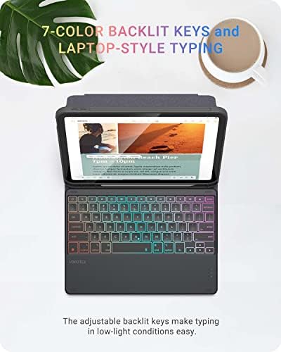 VOPOTEK iPad 10ª geração 2022 Caixa de teclado, com teclas de retroiluminação, teclado sem fio destacável com porta -lápis, preto e iPad 10th Generation 2022 Caso Clear PC PC Placa traseira, fina, rosa claro