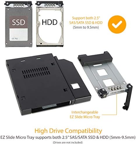 Dock gelado de 2,5 ”SATA/SAS HDD/SSD Rack móvel completo de metal para uma baía esbelta ou esbelta - com trava de chave