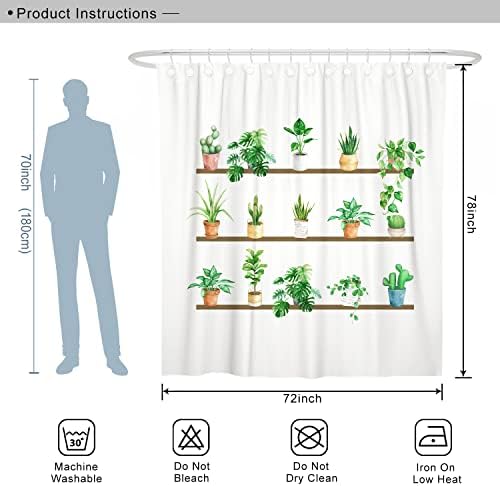 Cortina de chuveiro de cacto desihom para banheiro, cortina suculenta de chuveiro vegetal cortina de chuveiro botânico verde Fabric-72 x 78