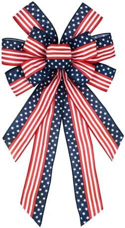 Wee Patriótica Wrinalh Bow American Stars Stars Stripes Large Red Blue Stars Tree Tree Topper Bows para o dia 4 de julho Memorial