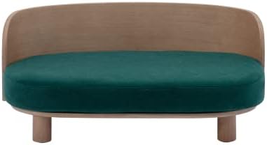 Escandinavo Style Elevated Dog Bed Sofá com pernas de madeira maciça e costas de madeira dobrada, almofada de veludo, nogueira