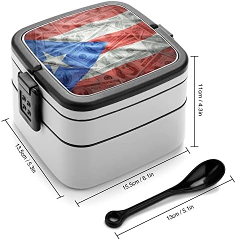 Bandeira porto-riquenha na caixa de lancheiras em dinheiro em dinheiro Bento Bento Box de camada dupla portátil BEGA CONTESTO
