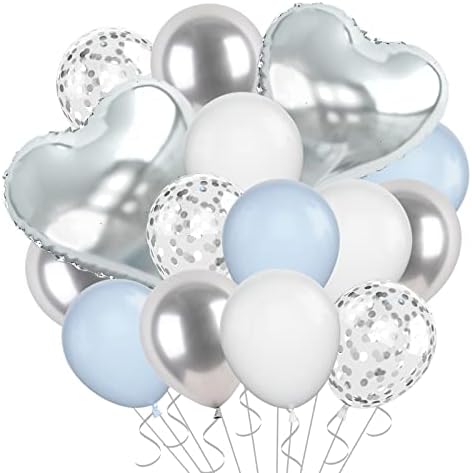 Kit de guirlanda de balão branco e prateado Gremag, com letra de amor de 42 polegadas e balões em forma de coração, 37 PCs Macaron Blue Silver Confetti Balloons para chuveiro de noiva, noivado, aniversário, aniversário