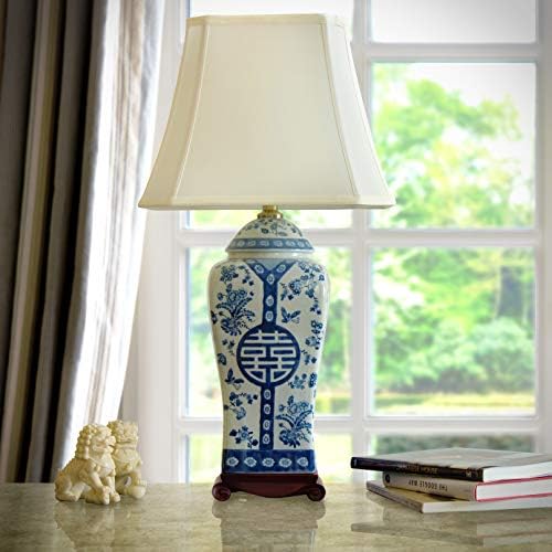 Móveis orientais 26 Lâmpada de vaso azul floral e branco