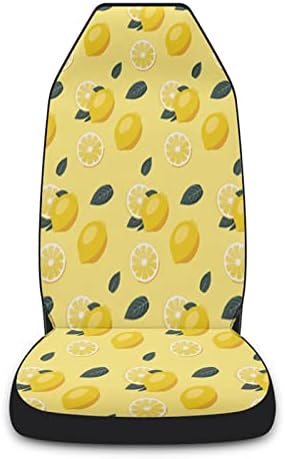 Youngkids Tropical Lemon Fruit Print Car Seat Capas de 2 peças Conjunto de peças de correção de carro frontal universal para SUV/carros/caminhões, Decoração de protetor de assento automotivo amarelo de verão Fácil de instalar
