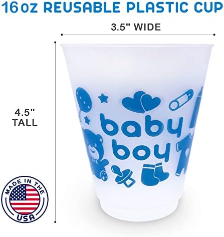 Kirsch e Lee Boy Baby Charf -Party Cup de 10 - Copos de plástico transparente reutilizáveis ​​- BPA Free - Festas de festa decorações - feitas nos EUA
