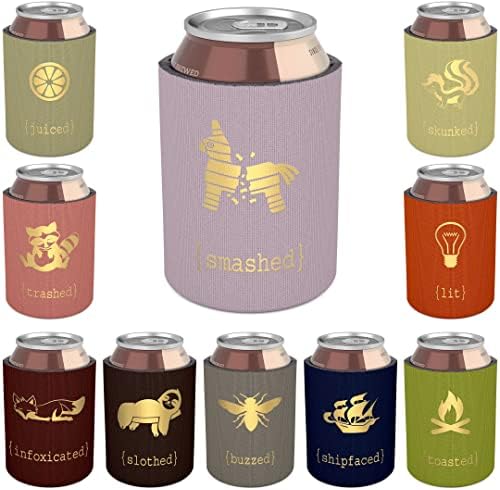Refrigeradores de latas de cerveja de cor retrô - Designs engraçados de bebida dourada - Favors de presentes de viagem para meninas - Partema de despedida de solteira - Favores de festas para adultos