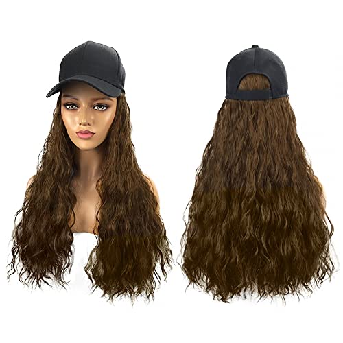 Capinho de beisebol com extensões de cabelo, 21,56 Wig Hat Long Curly Wavy Hair Wigs for Woman Girl