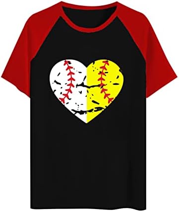 Tops de beisebol para mulheres adolescentes meninas de manga curta camiseta raglan Jersey Love Ball Print Summer Casual
