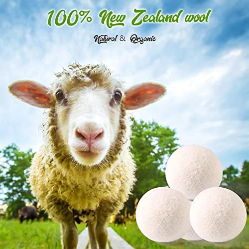 Bolas de secador de lã Organic 6 pacote xl, bolas de secador artesanal, de amaciador de tecido natural de lã da Nova Zelândia,