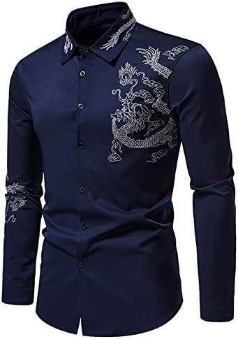 Camisas de vestido masculinas Chinês Dragon Borderyer Fashion Turndown Cutton-Down de manga longa Cardigan Blouse Tops