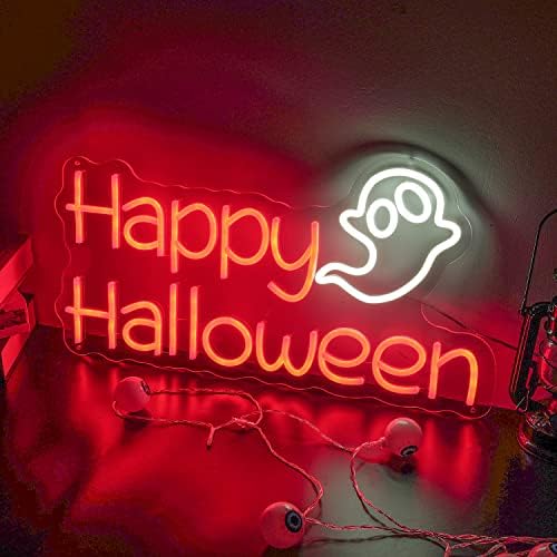 Akolenm Happy Halloween liderou luzes de sinal de néon, decoração de Halloween signo de luz de neon para festas de festas de halloween quarto de garotas da casa de parede de parede