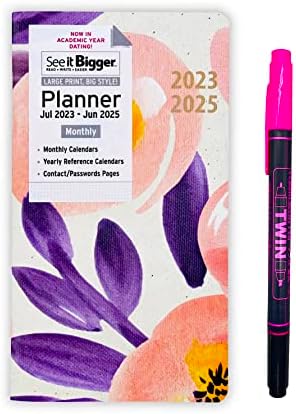 Veja o Pocket Planner May de 2 anos em 2 de julho de 2023 - junho de 2025 6,75 x 3,75 e a caneta fluorescente de Suheyla Twin