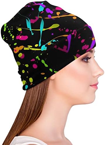 Brilho em chapéus de gorro neon splatter escuro para homens mulheres roll-up skull skull tap primavera no outono de inverno tampa