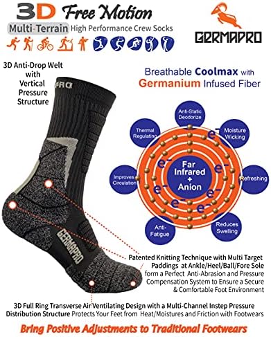 Meias de bota de caminhada respirável masculina com umidade anti-estresse Wicking germânio e fibra coolmax Lite-compressão 1/2 PR