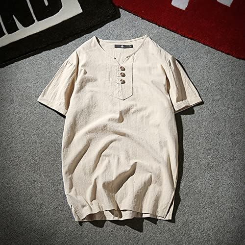 2023 Novo linho de algodão masculino de manga curta casual folha camiseta solta linho de verão de manga curta camiseta