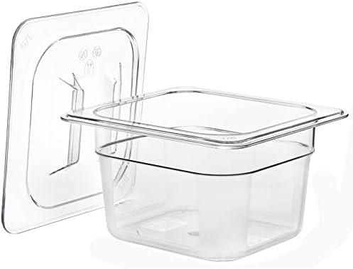 Bekith 6 pacote 1/6 tamanho de alimentos de policarbonato transparente com tampas para preparação de comida de restaurante de cozinha, 4 polegadas de profundidade
