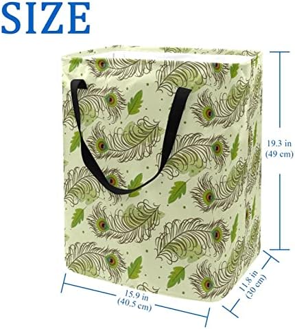 Projeto de padrões de penas verdes Design de penas de penas estampara lavanderia dobrável, 60l de lavanderia à prova d'água de