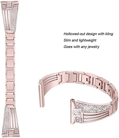 Bandas de aço inoxidável compatíveis com Fitbit Versa 2/Versa Lite/Versa, pulseira de bracelete de bling luxuosa pulseira de metal